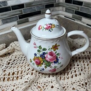 Vintage Arthur Wood & Son Staffordshire England Floral Teapot 6314 Gold Trim